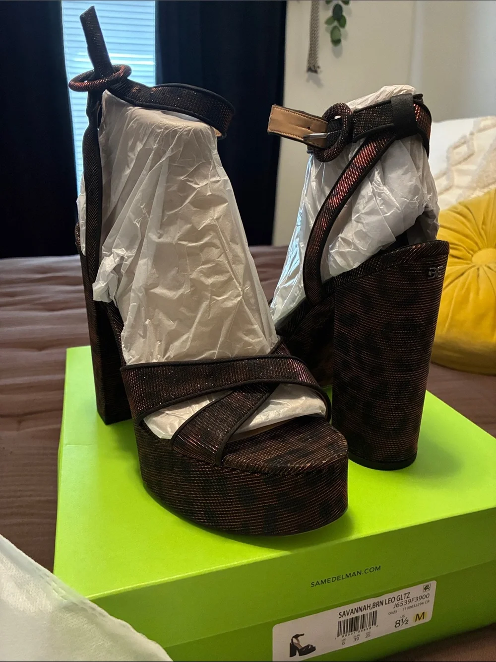 Sam Edelman Metallic leopard Platform Ankle-Strap Heels